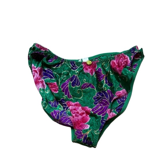 90s Vintage Victorias Secret Satin High Rise Cheeky Floral Brief Panty Medium